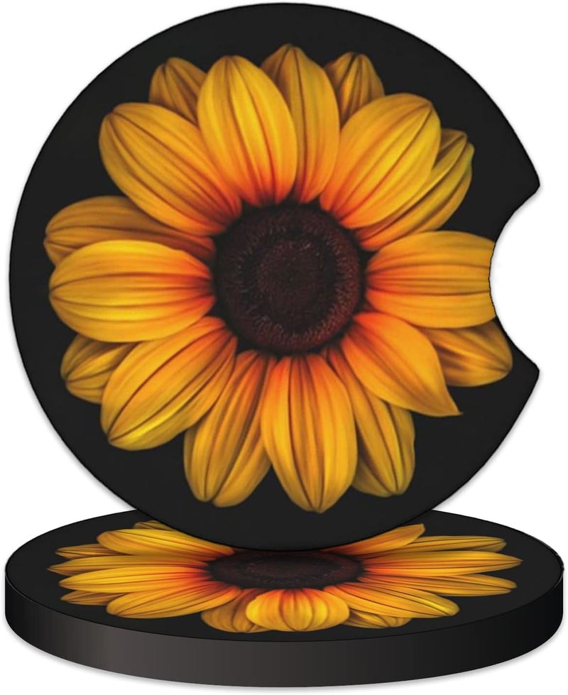 KARREAL 2 Pcs Car Cup Coasters, Sunflower Universal Non-Slip Rubber Car Coasters for Cup Holders 2.75 inch, Car Interior Accessories for Women - Image 1